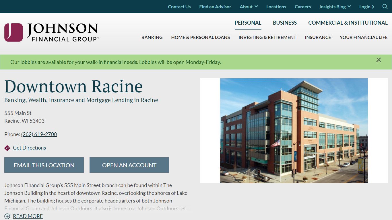 Banking and Lending in Racine, WI - Johnson Financial Group